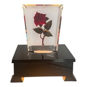 Vintage Lucite MCM Retro Art Deco Encased Rose Lamp Night Light Switch Plug In